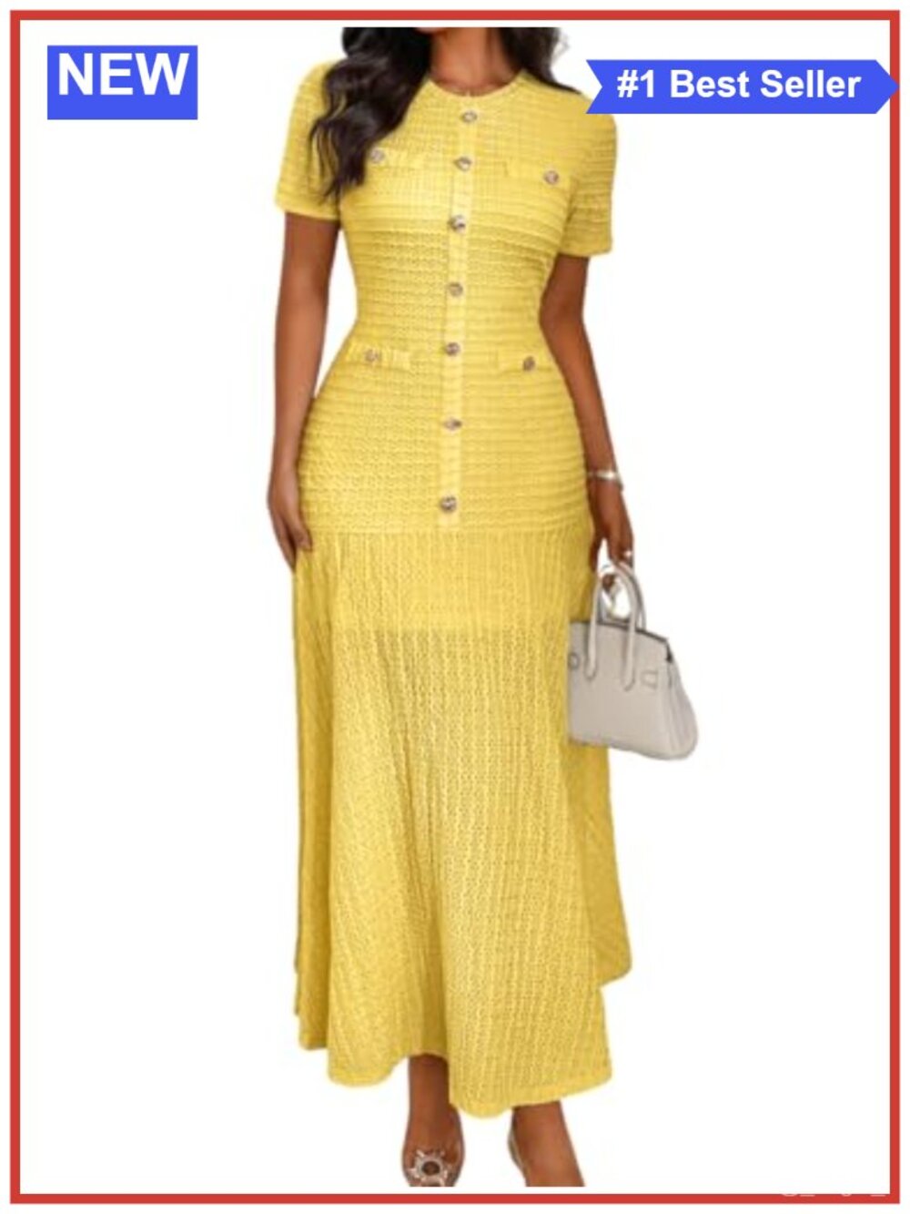 ShawGobow Knit Midi Dress Short Sleeve Waffle Easter Church Work Office Outfit